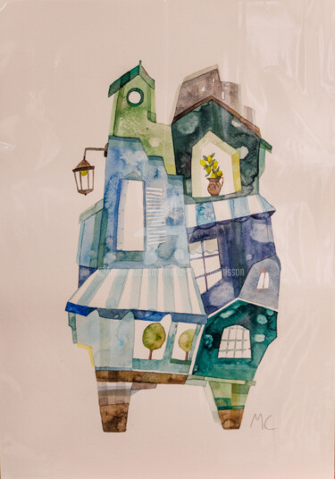 绘画 标题为“Mediterranean House…” 由Maria C. Bernhardsson, 原创艺术品, 水彩 安装在纸板上