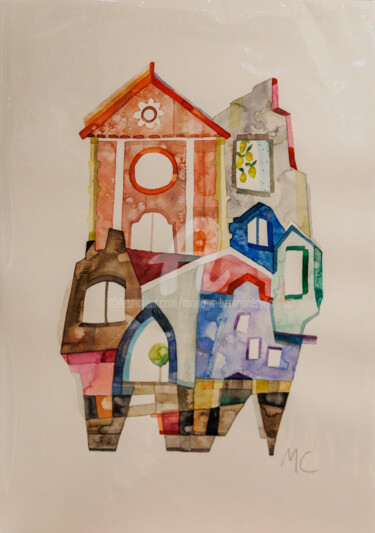 Painting titled "Cathédrale d'Antibe…" by Maria C. Bernhardsson, Original Artwork, Watercolor Mounted on Cardboard