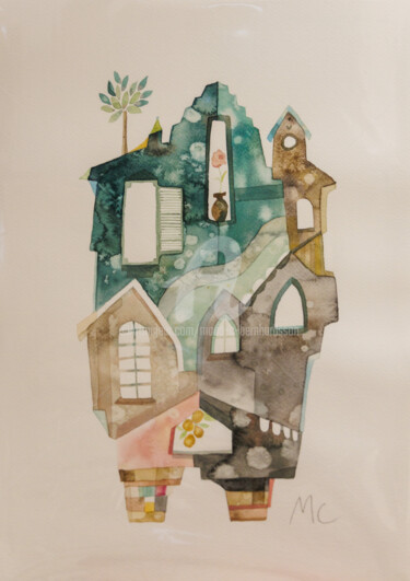 Painting titled "Jade House Antibes" by Maria C. Bernhardsson, Original Artwork, Watercolor Mounted on Cardboard