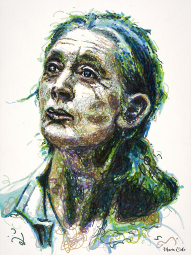 Drawing titled "Jane GOODALL" by Maria Cielo, Original Artwork, Pencil