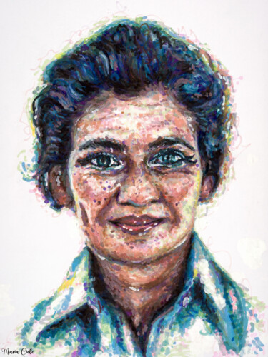 Dessin intitulée "Simone VEIL - Femme…" par Maria Cielo, Œuvre d'art originale, Crayon
