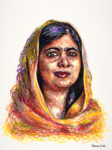 Drawing titled "Malala YOUZAFZAI" by Maria Cielo, Original Artwork, Pencil