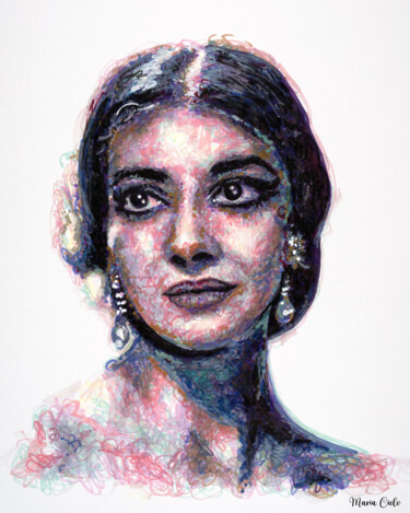Dessin intitulée "Maria CALLAS - Femm…" par Maria Cielo, Œuvre d'art originale, Crayon