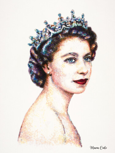 Drawing titled "Elizabeth II - Femm…" by Maria Cielo, Original Artwork, Pencil