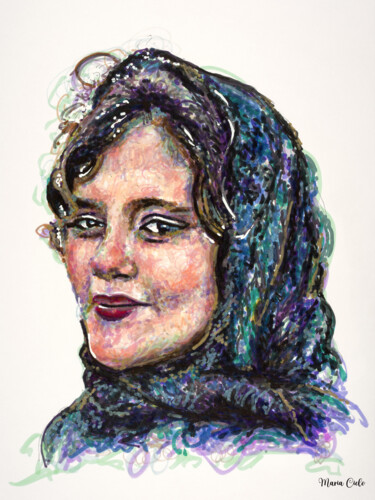 Dessin intitulée "Mahsa Amini - Femme…" par Maria Cielo, Œuvre d'art originale, Crayon