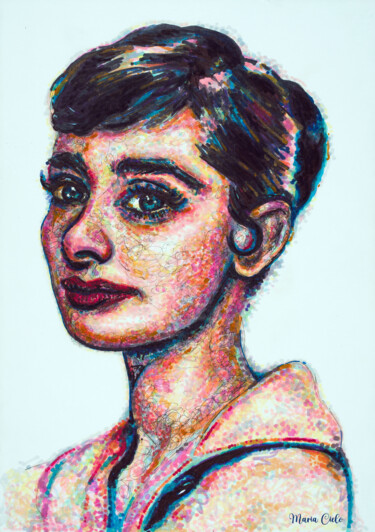 Dessin intitulée "Audrey HEPBURN" par Maria Cielo, Œuvre d'art originale, Crayon
