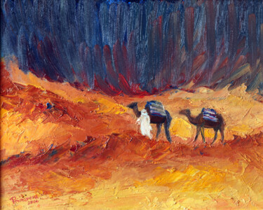 Painting titled "Sahara" by Maria Cristina Primavera, Original Artwork, Oil Mounted on Wood Stretcher frame