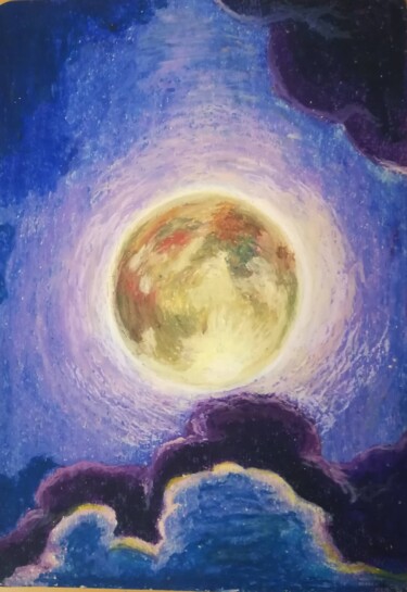 Painting titled "Luna gialla" by Maria Cristina Primavera, Original Artwork, Pastel