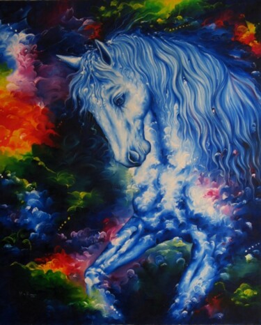 Painting titled "Azul" by Maria Cristina Romero Duarte, Original Artwork, Oil