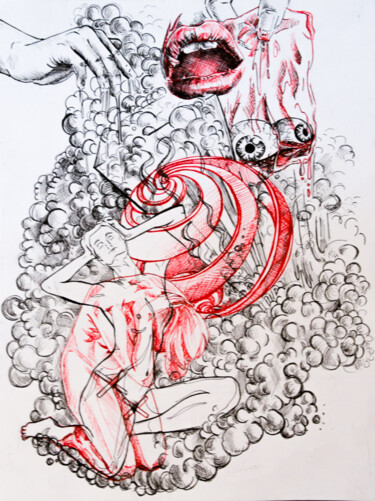 Drawing titled "dos caras de lo que…" by María De La, Original Artwork, Ballpoint pen