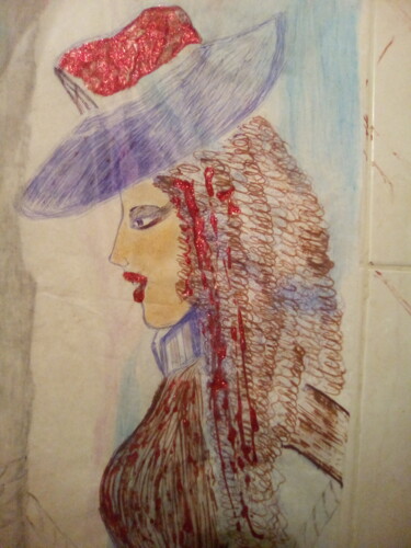 Drawing titled "La chica del sombre…" by Maria De Los Ángeles Posadas (Cati), Original Artwork, Ballpoint pen