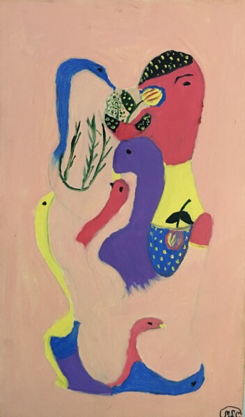 Pintura intitulada "A cobra e a flor" por Maria De Lourdes De Castro Rodrigues, Obras de arte originais, Óleo