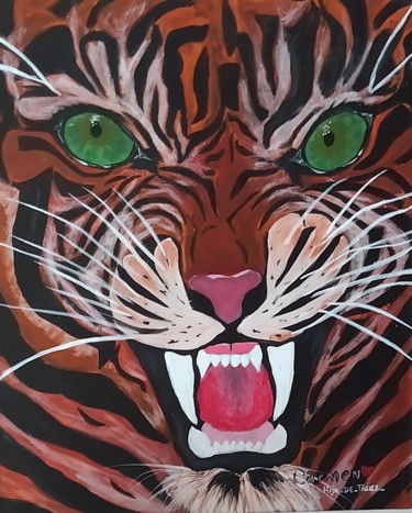 Malerei mit dem Titel "Tigre con furia" von Hija_de_tigre__, Original-Kunstwerk, Acryl