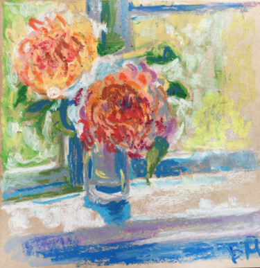 Painting titled "Fresh flowers on a…" by Maria Delendik, Original Artwork, Pastel