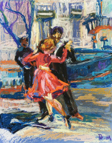 Pintura intitulada "People dance oil pa…" por Maria Delendik, Obras de arte originais, Pastel