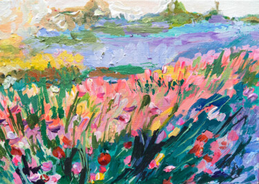 Schilderij getiteld "wildflower field ac…" door Maria Delendik, Origineel Kunstwerk, Acryl