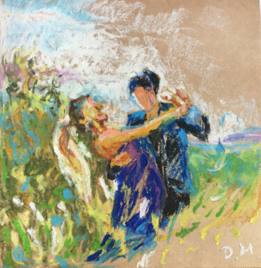 Ζωγραφική με τίτλο "Couple in love danc…" από Maria Delendik, Αυθεντικά έργα τέχνης, Παστέλ