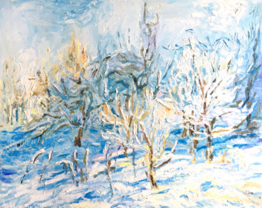 Painting titled "Winter landscape oi…" by Maria Delendik, Original Artwork, Oil