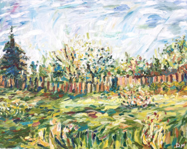 Pintura intitulada "Summer field landsc…" por Maria Delendik, Obras de arte originais, Óleo