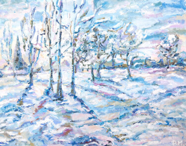 Painting titled "Winter snow landsca…" by Maria Delendik, Original Artwork, Oil