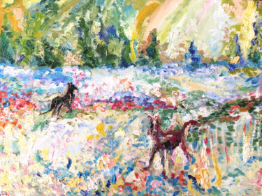 Pintura titulada "Horse landscape pai…" por Maria Delendik, Obra de arte original, Oleo