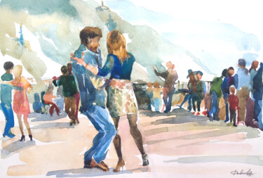 Painting titled "Couple love dance w…" by Maria Delendik, Original Artwork, Watercolor