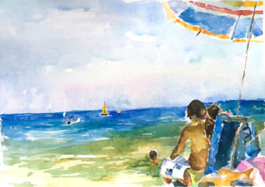 Картина под названием "Sea children waterc…" - Maria Delendik, Подлинное произведение искусства, Акварель