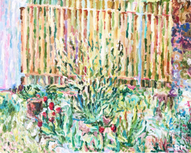 Malerei mit dem Titel "Flower bed tulips p…" von Maria Delendik, Original-Kunstwerk, Öl