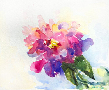 Painting titled "Pink peony watercol…" by Maria Delendik, Original Artwork, Watercolor