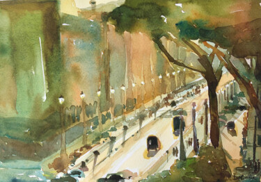 Pintura intitulada "Rome street Italy w…" por Maria Delendik, Obras de arte originais, Aquarela