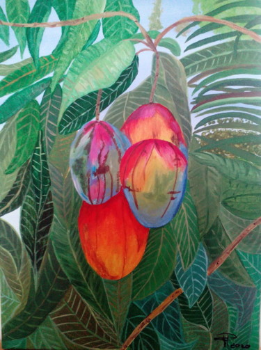 Peinture intitulée "Mangos" par María Dolores Parada Cordal, Œuvre d'art originale, Acrylique Monté sur Panneau de bois