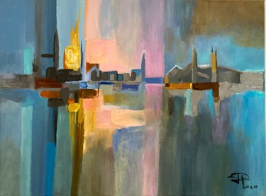 Painting titled "My city" by María Dolores Parada Cordal, Original Artwork, Acrylic Mounted on Wood Panel