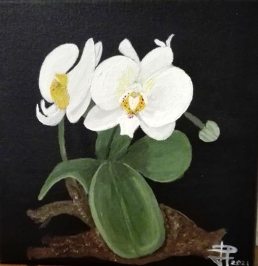 Painting titled "Orquideas" by María Dolores Parada Cordal, Original Artwork, Acrylic Mounted on Wood Panel