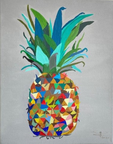 Painting titled "Piña colorida" by María Dolores Parada Cordal, Original Artwork, Acrylic