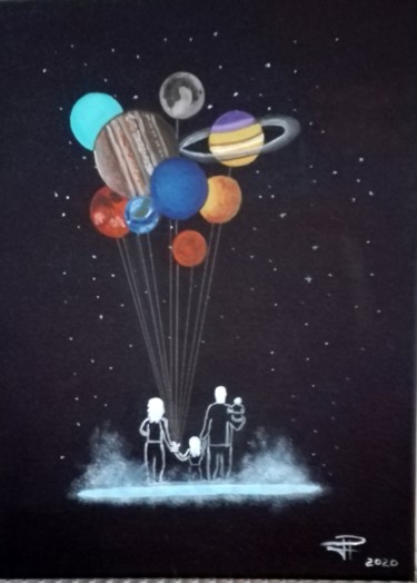Pintura titulada "Universo y familia" por María Dolores Parada Cordal, Obra de arte original, Acrílico