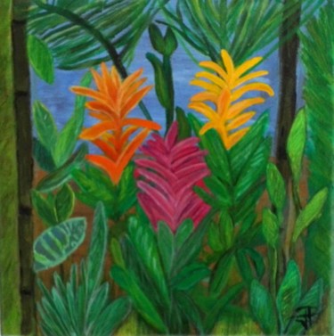 Painting titled "Bromelias" by María Dolores Parada Cordal, Original Artwork, Acrylic Mounted on Wood Panel