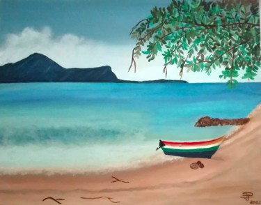 Painting titled "Playa Mochima" by María Dolores Parada Cordal, Original Artwork, Acrylic Mounted on Wood Panel