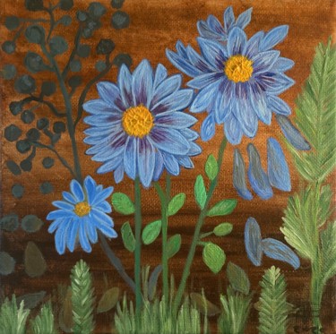 Malerei mit dem Titel "Margaritas azules" von María Dolores Parada Cordal, Original-Kunstwerk, Acryl Auf Holzplatte montiert