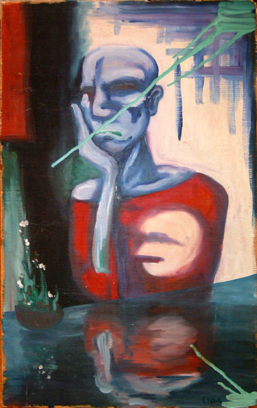 Pittura intitolato "Pensatore con piant…" da Maria Elena Stellato, Opera d'arte originale, Olio