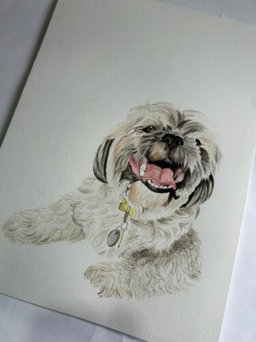 Painting titled "Happy dog" by María Emilia Villegas, Original Artwork, Watercolor