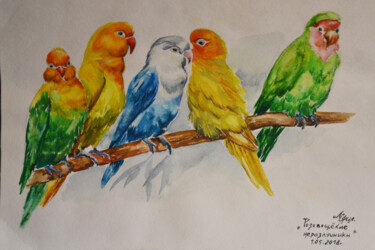 Drawing titled "Попугаи неразлучники" by Mariia Filippova, Original Artwork, Watercolor