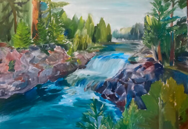 Painting titled "Водопад Кивач" by Mariia Filippova, Original Artwork, Oil