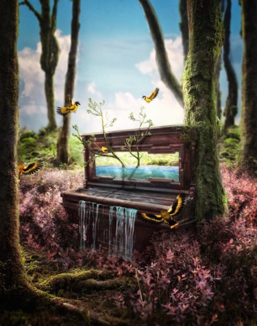 Arte digital titulada "Piano in the forest" por Mariia Fomicheva, Obra de arte original, Foto-montaje