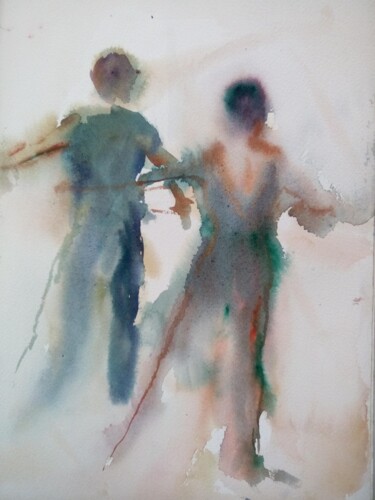Schilderij getiteld "École de danse barre" door Maria Foskolaki, Origineel Kunstwerk, Aquarel