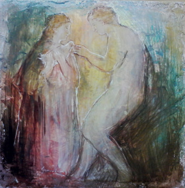Painting titled "Couple" by Maria Foskolaki, Original Artwork, Tempera Mounted on Stone