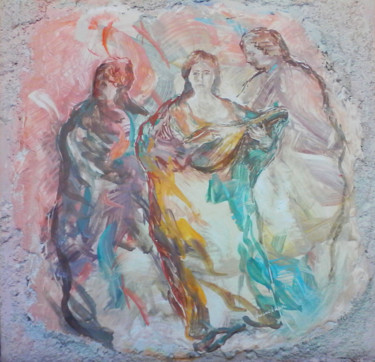 Painting titled "Musiciens" by Maria Foskolaki, Original Artwork, Tempera Mounted on Stone