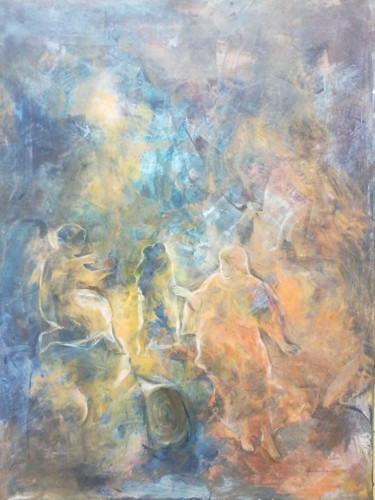 Malerei mit dem Titel "LE BAISER" von Maria Foskolaki, Original-Kunstwerk, Enkaustik