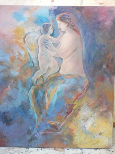 Painting titled "APHRODITE ET EROS" by Maria Foskolaki, Original Artwork, Encaustic