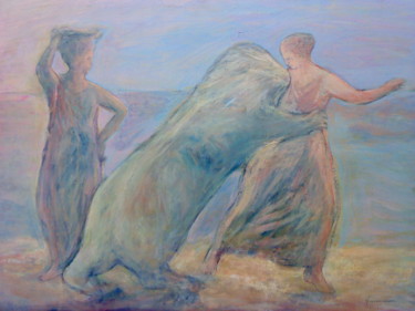 Ζωγραφική με τίτλο "La danseuse et le l…" από Maria Foskolaki, Αυθεντικά έργα τέχνης, Γκουάς