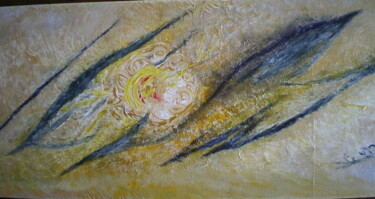 Painting titled "OIseau dans soleil…" by Maria Foti, Original Artwork, Oil